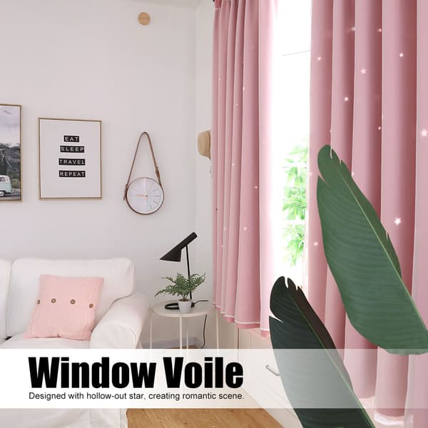 Stjerneformet, uthulet voilegardin, transparent panel, rosa, for soverom og stue