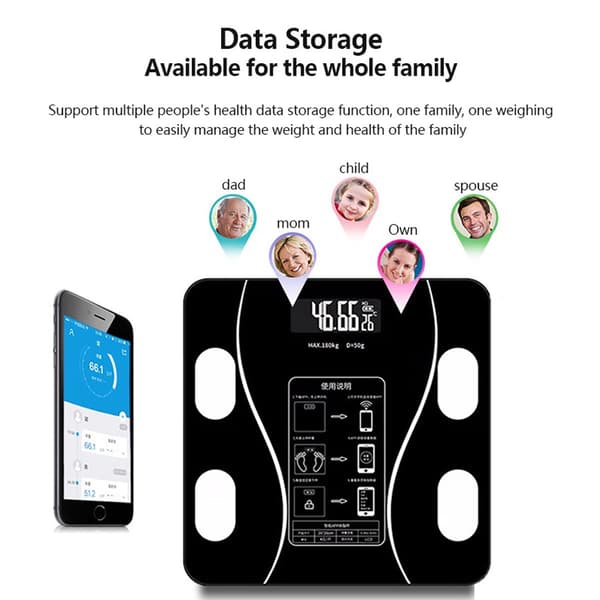 【BQ】Digital Smart Scale Bathroom Scale Body BMI Phone Bluetooth Connection Personal Memory Minimalist Design 5g/40kg