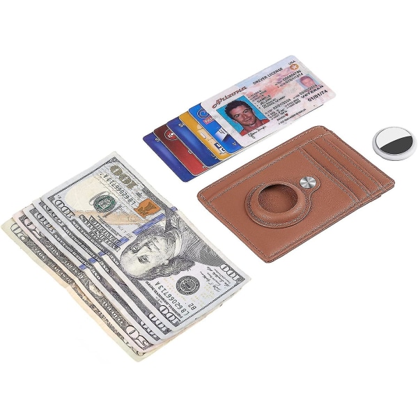 Ultratunn enkel plånbok med främre fickor med inre AirTag hylsa Brun Brown