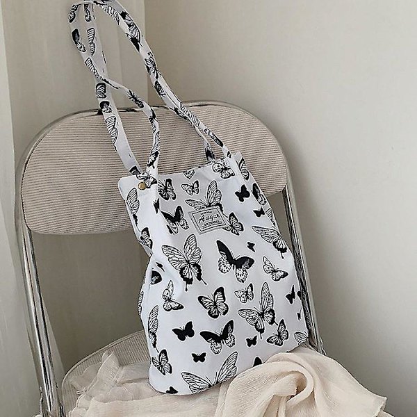 Print Canvas Bag Dam Handväska Print Axelväska Vintage Canvas Bag Butterfly Butterfly