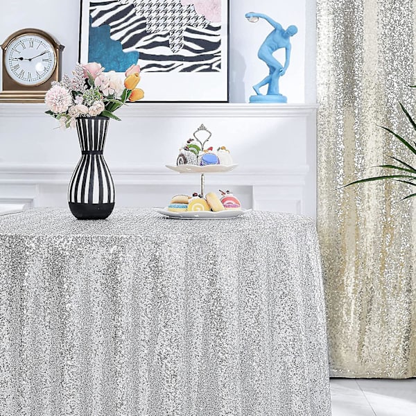 Rund pailletter dug, glitter dug til brude dekorationer Sliver 180cm