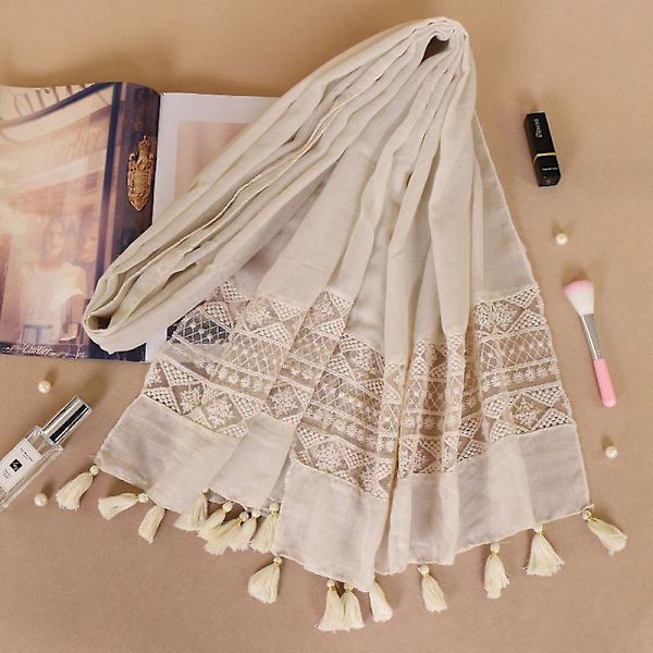 Tjock tie-dye spets halsduk för kvinnor beige 210-70cm