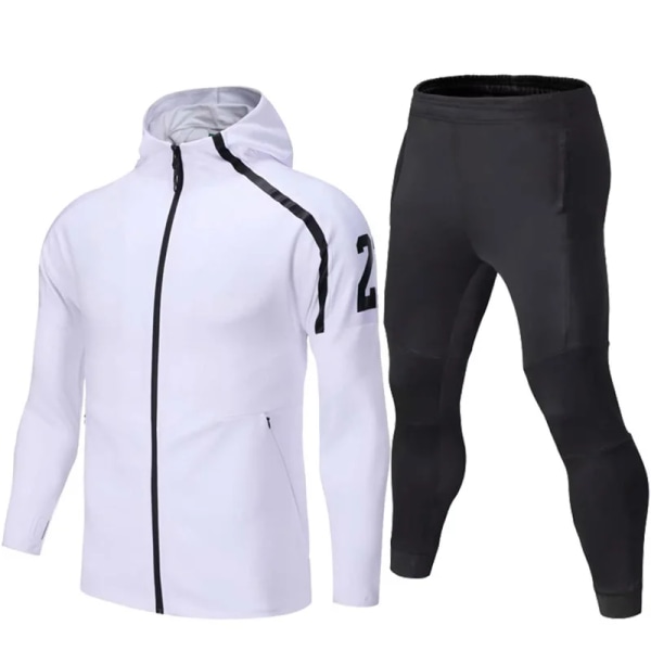 Det nye sportstøj sæt til mænd Fodboldtrøje Fodbold træningstøj Løbe hættetrøjer Langærmet træningsdragt til mænd Sports sweatsuit hvidt sæt white set XXL