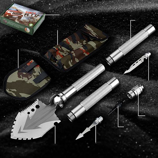 Överlevnadsskyffel Vikbar multifunktionell camping utomhus, militär hopfällbar spade för grävning, vandring, bilnödsituation 1-section handle