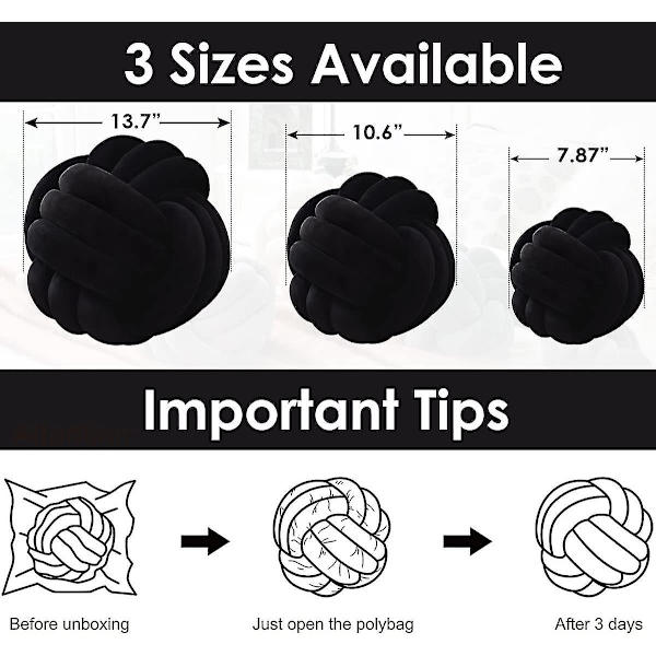 Knutbollskastkudde, vit rund knuten plyschkudde Accentkudde for preppy, estetiska & söta prydnadskuddar for soffa, seng, stue, F Black Small