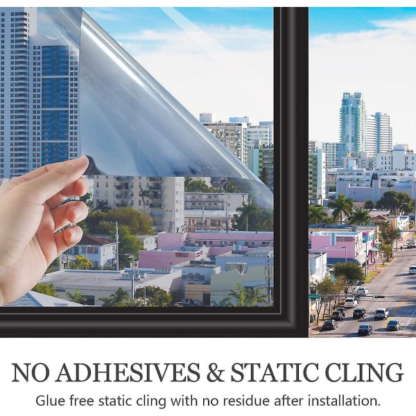 One Way Window Film Non-adhesive, Daytime Privacy Reflective Mirror Window Tint For Home, Heat Control Uv Blocking, Self Static Cling Window Stickers