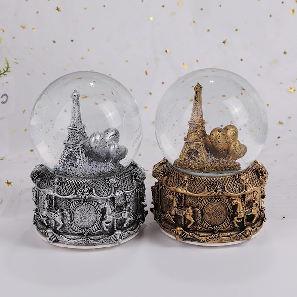 Paris Eiffeltårnet Snow Globe Musikkbokslys, 100 mm 6 høye