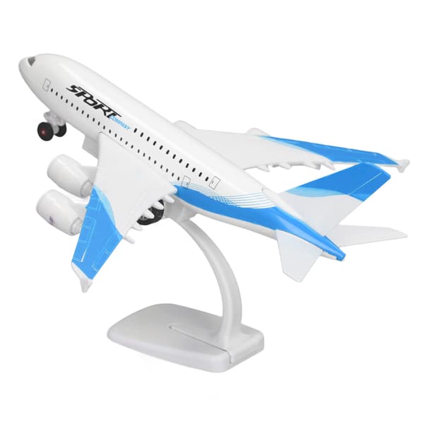 Flymodell i legering, 5 lys, passasjerflyleke med displaystativ, blå