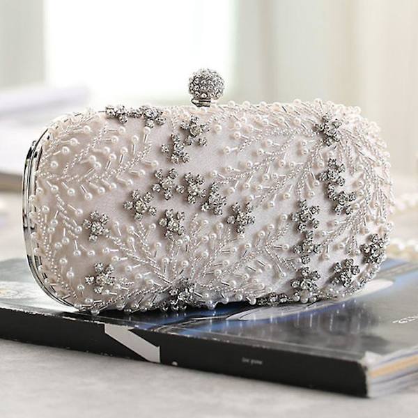 Kvinnors Crystal Pearl Clutch Handväska Broderi Evening Bag