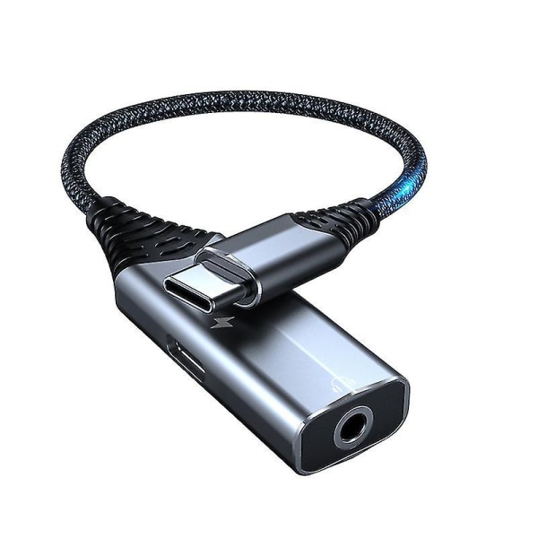 2 i 1 typ C adapter USB C till 3,5 mm ljudadapter 60w snabbladdningskonverterare