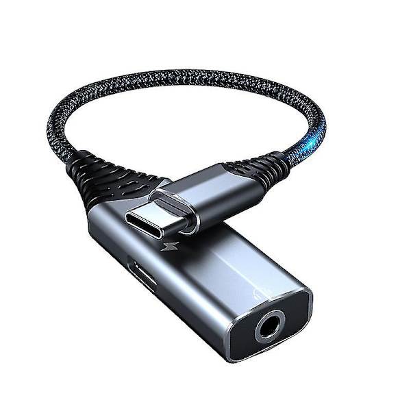 2 i 1 Type C Adapter Usb C til 3,5 mm lydadapter 60w hurtigopladningskonverter