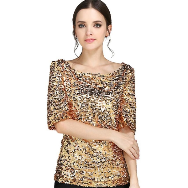 Sequined Loose T-shirt Middle Sleeve Women M