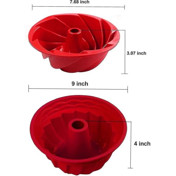 Silikoniset molds 2 kpl, uurrettu pyöreä kakkuvuoka, tarttumaton kakkuvuoka Jelellolle, pullakakku, gelatiini, leipä, putkileivontaastia punainen