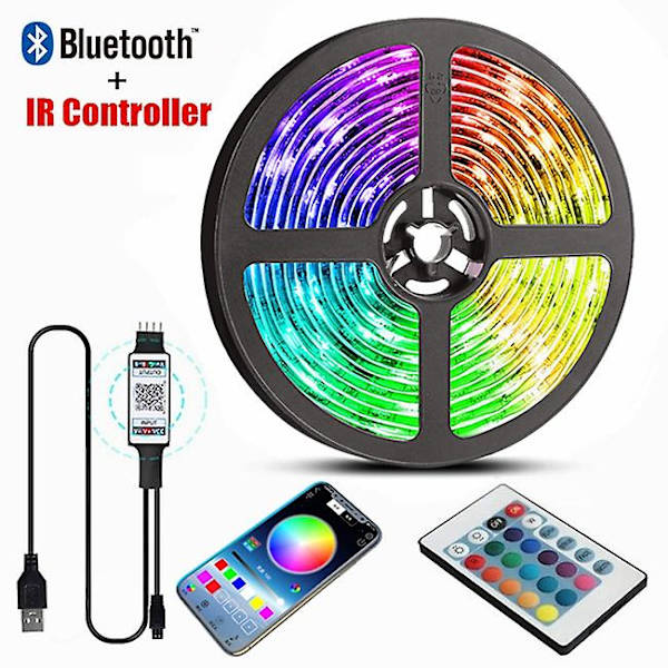 10m 5m Led Strip Lys Rgb Infrarød Bluetooth Kontrol Luces Lysende Dekoration Til Stue 5050 Båndbelysning Fita Lampe Bluetooth IR Control 2m