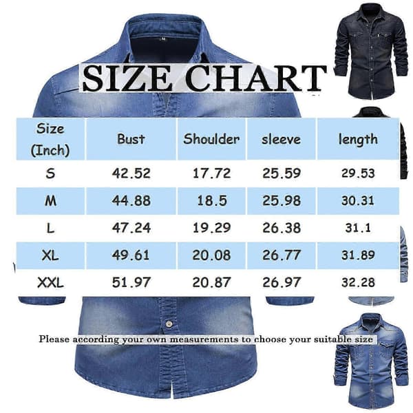 【BQ】Elastisk langærmet afslappet slim fit jeansskjorte mode langærmede skjorter til mænd Light Blue M