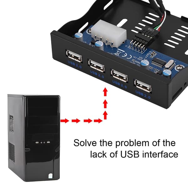USB 2.0 Floppy Bay 9-pins til 4-grensesnitt USB 2.0 HUB