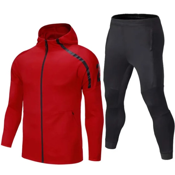 Det nye sportstøj sæt til mænd fodboldtrøje fodbold træningstøj Løbe hættetrøjer mænd Langærmet træningsdragt Sports sweatsuit rødt sæt red set XL