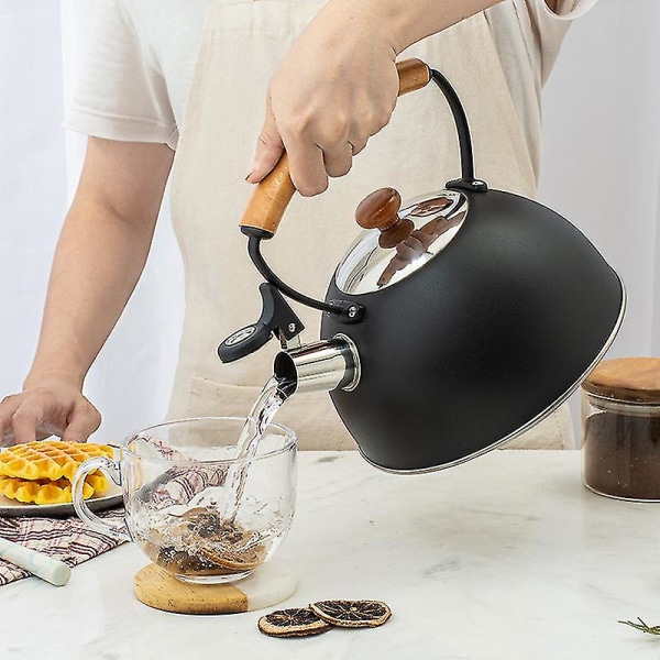 Træhåndtag Kedel Gaskomfur 3l Rustfrit Stål Whistle Te Kedel