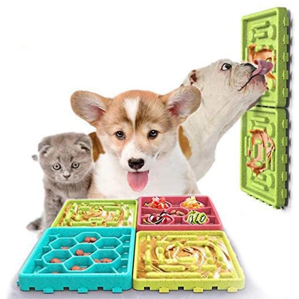 Set, 2st hundslow matare och 2st slickpad Combo med sugkopp hundskål Intressant interaktiv långsam matare hundskål