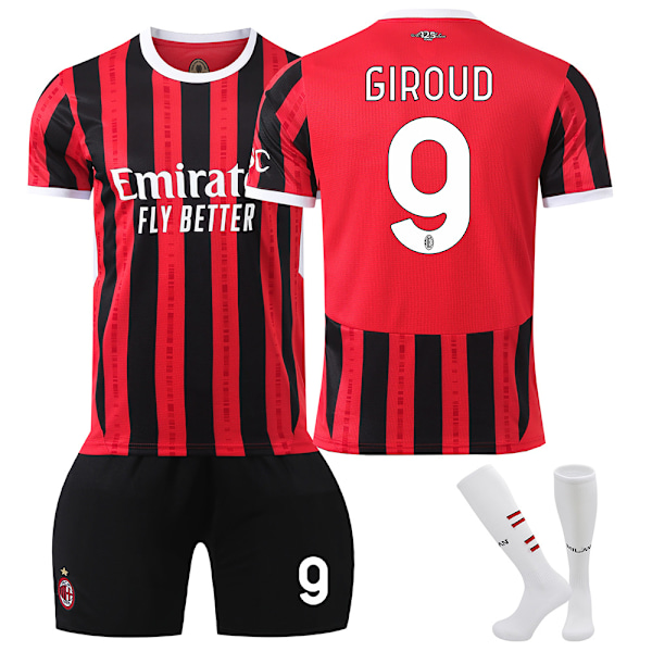 24-25 AC Milan fotballdrakt nr. 9 Giroud 10 Leo 11 Pulisic 19 Theo draktsett Children 22