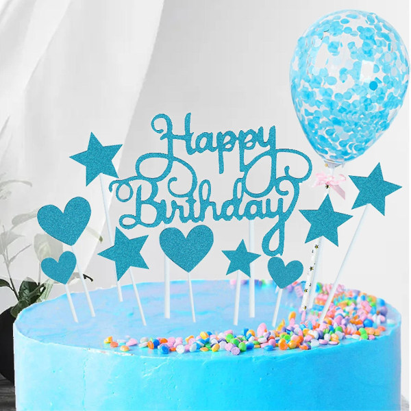 1 sæt kagekort Brugervenligt glitterpapir Pentagram fødselsdag Topper ballonsæt til børn A