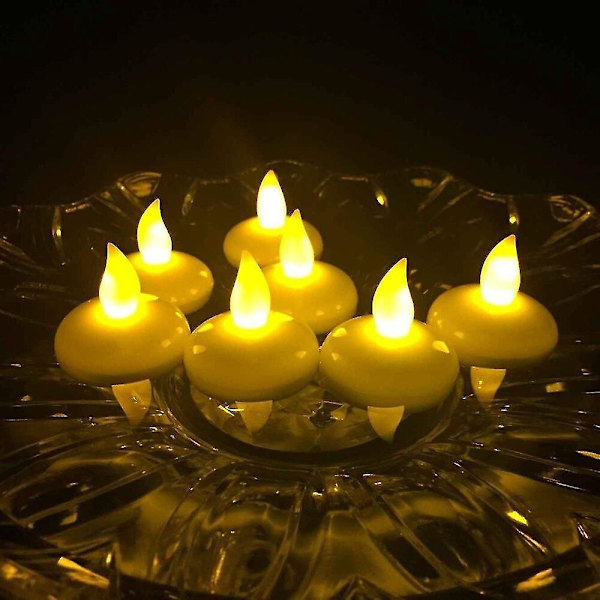 12stk Led Flytelys Flammeløse Telys Vanntett Lyslampe Til Bryllupsfest Spa Yellow