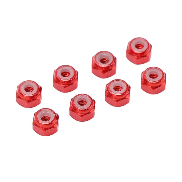 8 st Aluminiumlegering Lås Mutter Nylon Foder M2 Hex Lås Mutter för Axial Scx24 1/24 RC Modeller Röd