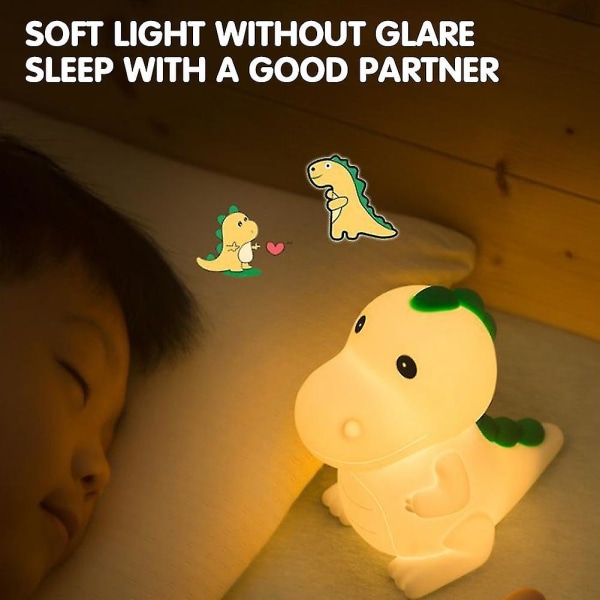 Söt dinosaurie nattminilampa silikon 100 % säker sömnlampa för barn för natten Uppladdningsbar