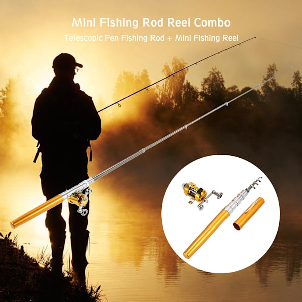 Mini Teleskopisk Fiskestang og Hjul Combo Sæt med Aluminium Legering Line, Bløde Lokkemad og Kroge