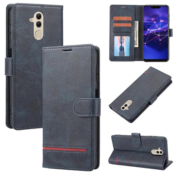 【BQ】Classic Leather Wallet Case for Huawei Mate 20 Lite Blue