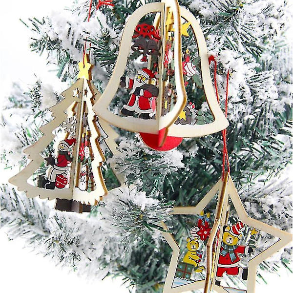 Juldekorationer ihåligt trähängande julklappar color2