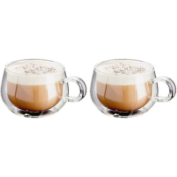 50ml/150ml/280ml dubbelväggiga kaffekoppar i glas med handtag, set med 2 50ml