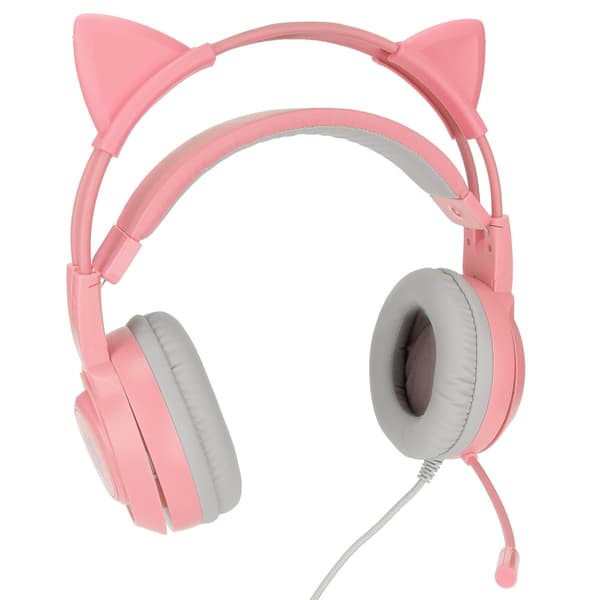 SYG25 Spelheadset med kattöron USB+3,5 mm-kontakt Spelhörlurar Stöder volymjustering Mikrofonavstängning (Rosa)