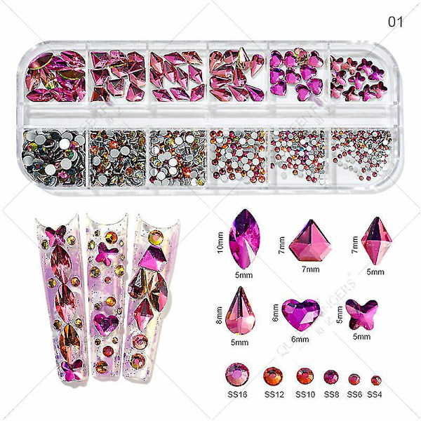 3d Glitter Nail Art Ab/farverig Hotfix Rhinestones Flatback Crystal Diamond Gems Multi Size12 Gird Style 1