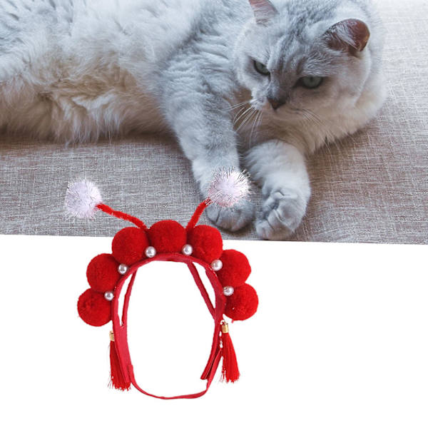 Husdjurshuvudbonader kinesisk stil dekorativ plysch Peking Opera Design Cat Cosplay Keps för fest Red