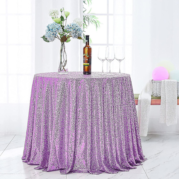 Pyöreä paljettipöytäliina, kimalteleva pöytäliina morsiuskoristeisiin Purple 120cm