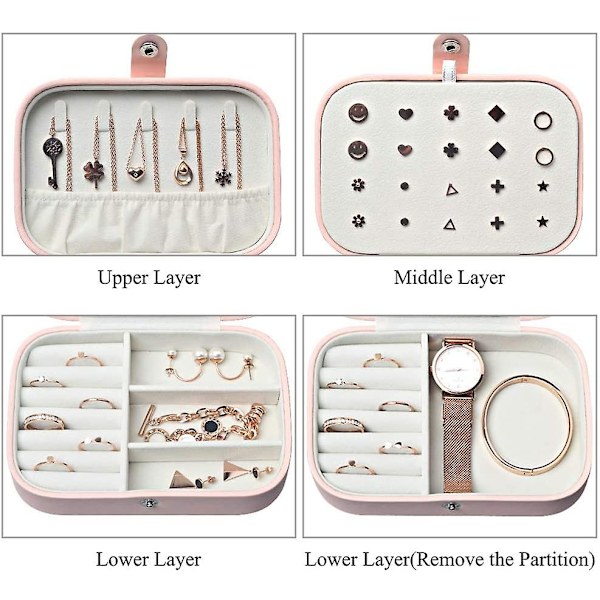 Smykkeskrin Premium smykker Organizer Case Pu Læder Forskellige rum Pink