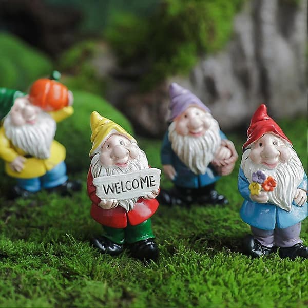 【BQ】Udendørs Plæne Dværgestatue Håndmalet Havenisse Mini Nisser Figur Sæt Harpiks Have til Eventyrhave til Blomst-E E