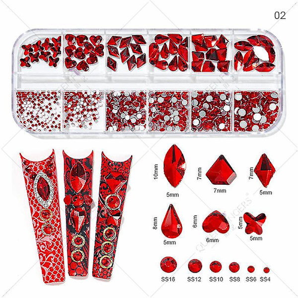3d Glitter Nail Art Ab/färgglad Hotfix Rhinestones Flatback Crystal Diamond Gems Multi Size12 Gird Style 2