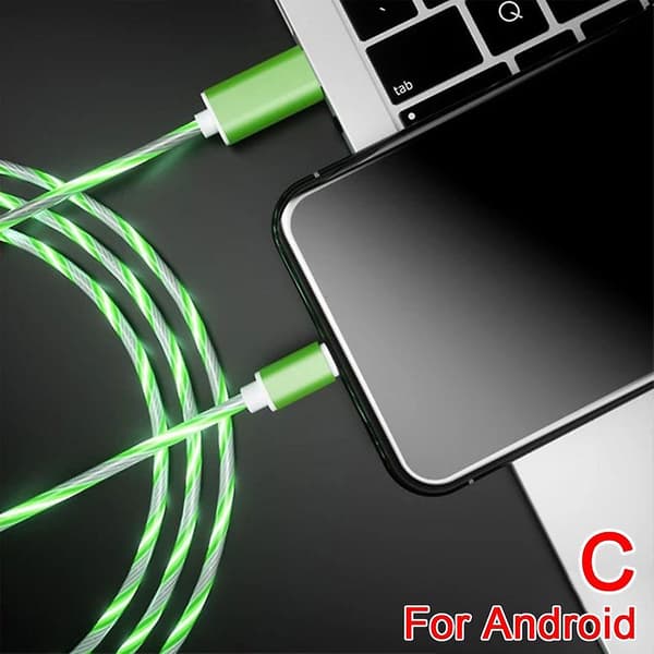 【BQ】Android/TypeC hurtigopladningskabel LED lysende glødende flydende USB-kabel farverig Green For Android