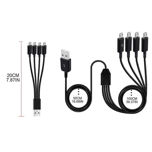 Praktisk 4-vejs Micro USB-opladerkabel Multilader Oplad flere enheder nemt 20 cm/150 cm White