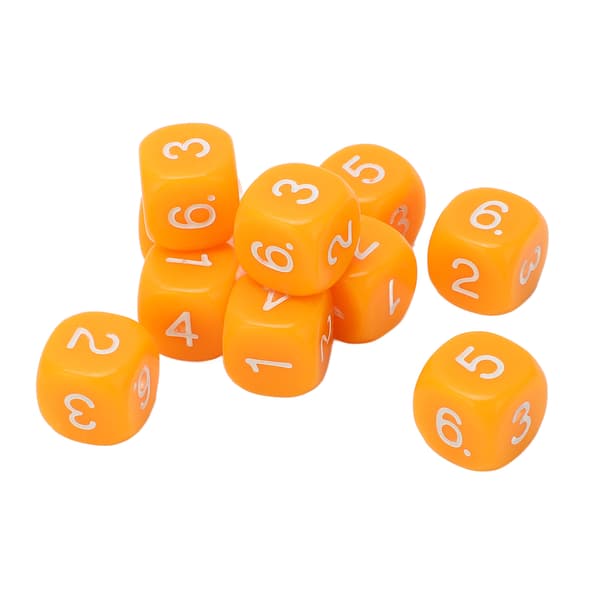 20 stk. 6-sidede nummerterninger med runde hjørner, plastikbrætspil, undervisningsværktøjer, orange