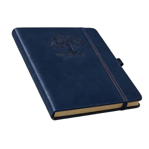 Retro PU-læder notesbog, rejsedagbog, 160 sider, bredt foret, elastisk rem, lukning til møder, notatlogning, marineblå Navy Blue