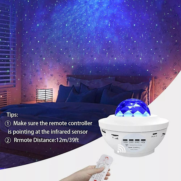 Led Galaxy Starry Night Light Projector Ocean Star Sky Party Speaker Lamp Remote White