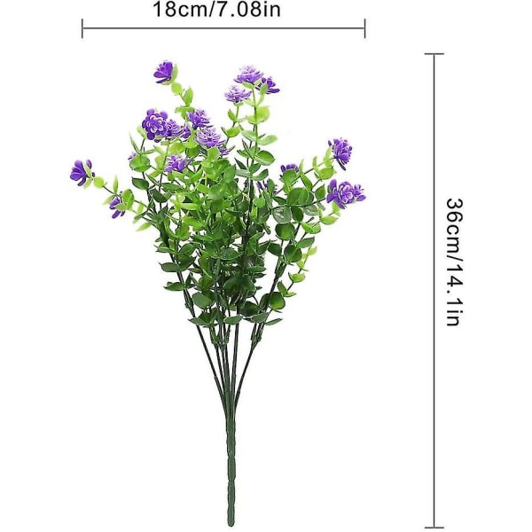 4 stk kunstig blomster eukalyptus bukett planter grønt, Uv resistente falske eukalyptus blomster (lilla) yellow