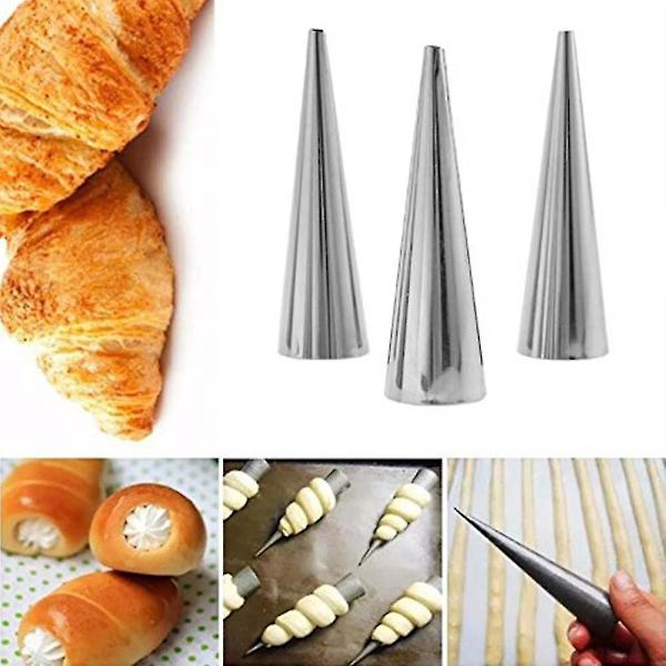 5 stk/sæt gør-det-selv bagekogler i rustfrit stål, spiralbagte croissanter