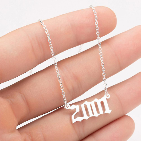 1980-2019 Birth Year Number Charm Pendant Stainless Steel Chain Necklace Jewelry Golden 1980