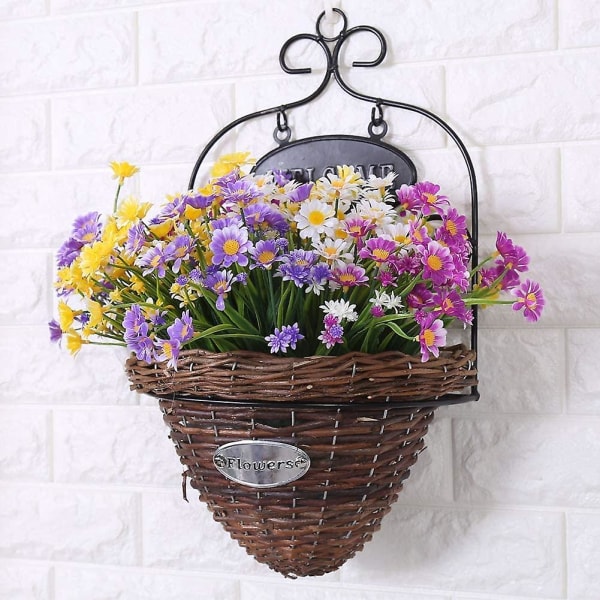 4 stk kunstige tusenfryd blomster kunstige blomster grønne plastbusker falske blomster innendørs utendørs (hvit) Purple