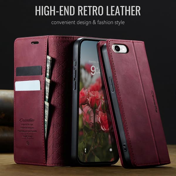 【BQ】Compatible with iPhone 16e Case CASEME 033 Series RFID Wallet Stand Calf Texture Leather Phone Case Red