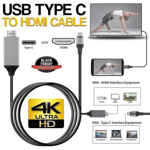 USB C Type-c Till 4k Hdmi Kabel Hdtv Adapter För Samsung Macbook Xiaomi